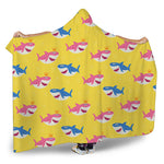 Pink And Blue Shark Pattern Print Hooded Blanket