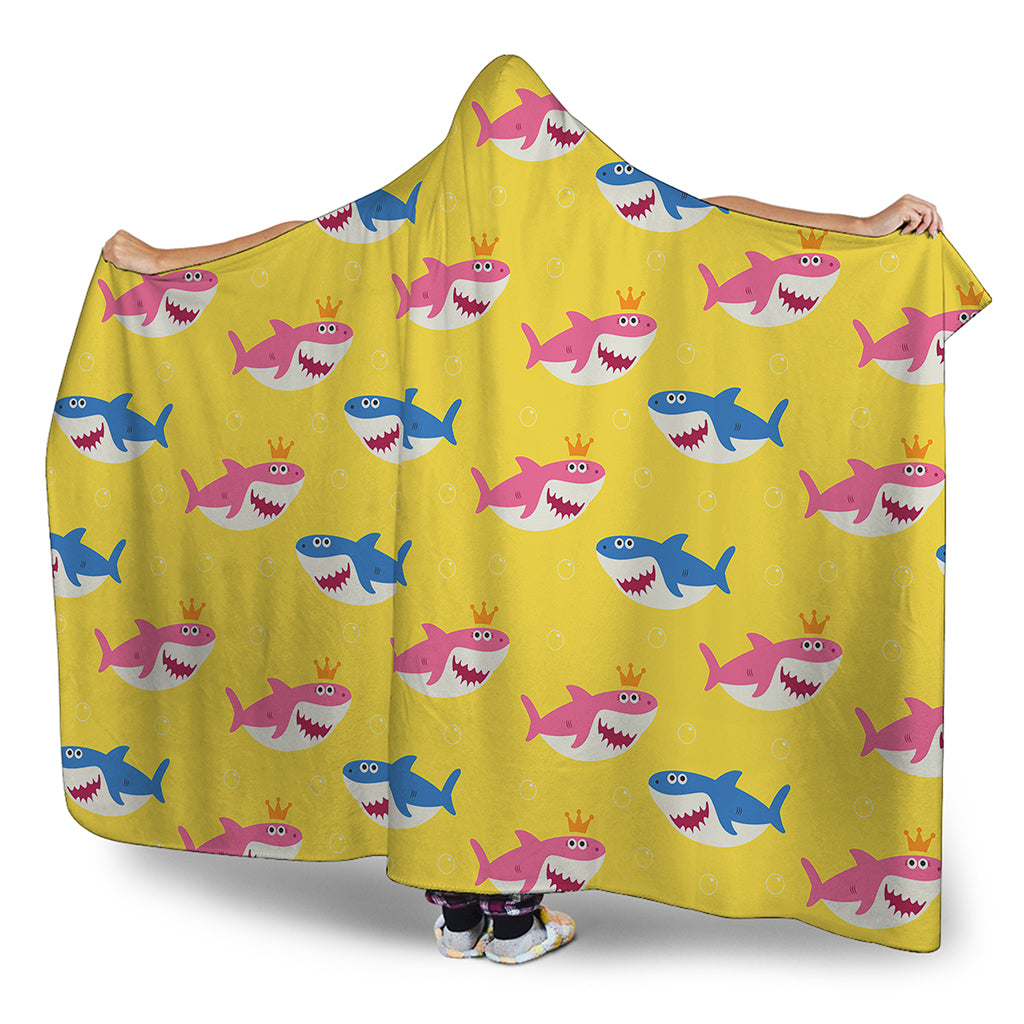 Pink And Blue Shark Pattern Print Hooded Blanket