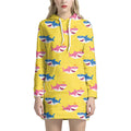 Pink And Blue Shark Pattern Print Pullover Hoodie Dress