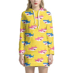 Pink And Blue Shark Pattern Print Hoodie Dress