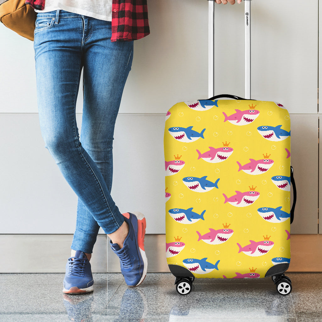 Pink And Blue Shark Pattern Print Luggage Cover