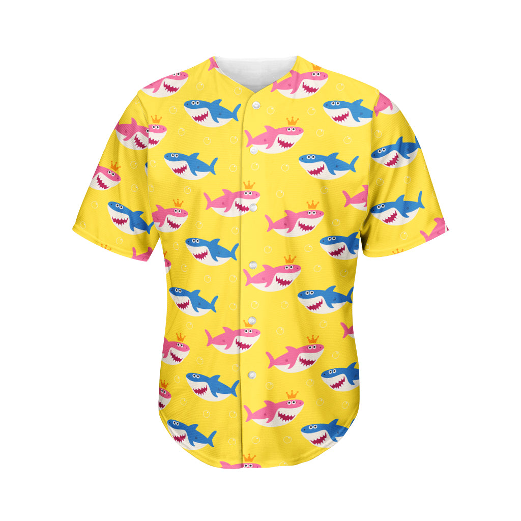 Pink And Blue Shark Pattern Print Men's Baseball Jersey