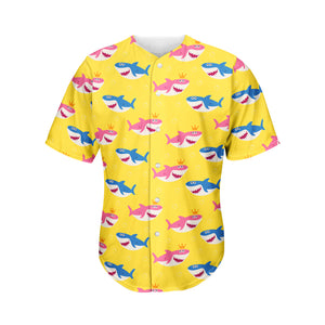 Pink And Blue Shark Pattern Print Men's Baseball Jersey