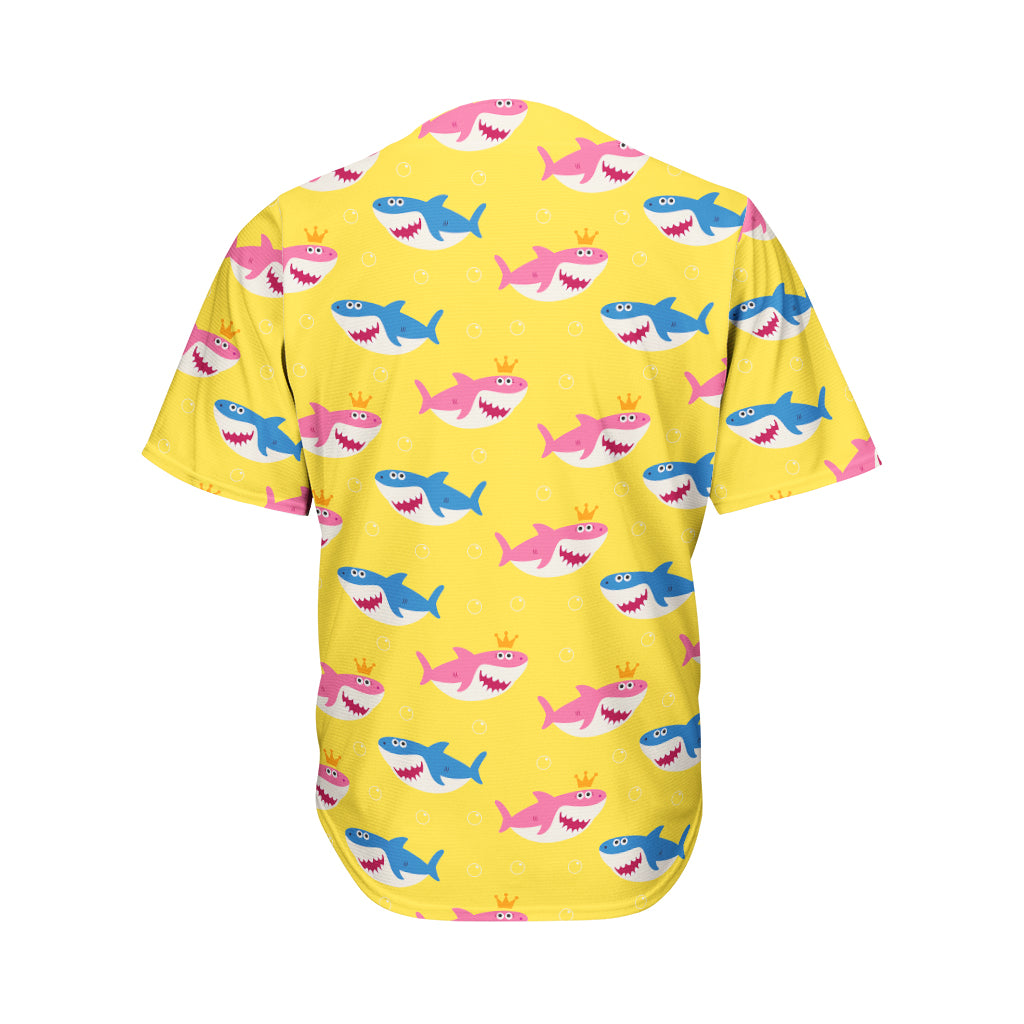 Pink And Blue Shark Pattern Print Men's Baseball Jersey