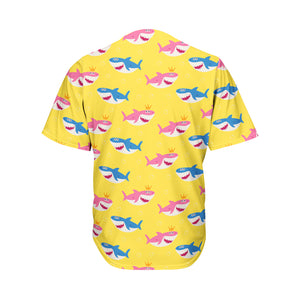 Pink And Blue Shark Pattern Print Men's Baseball Jersey