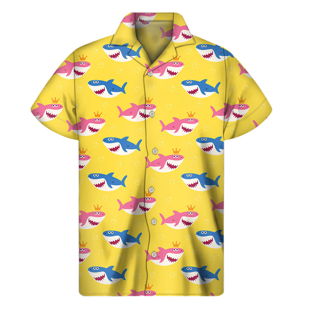 Pink And Blue Shark Pattern Print Men's Short Sleeve Shirt