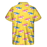 Pink And Blue Shark Pattern Print Men's Short Sleeve Shirt