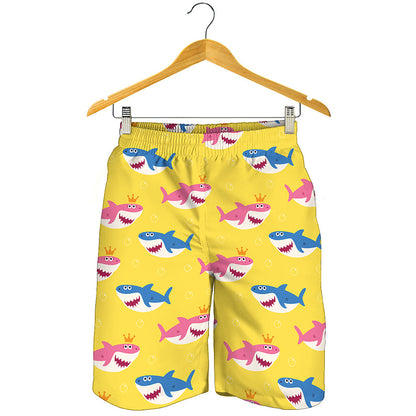 Pink And Blue Shark Pattern Print Men's Shorts