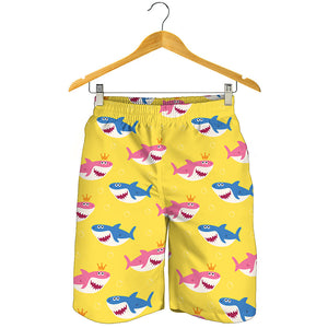 Pink And Blue Shark Pattern Print Men's Shorts