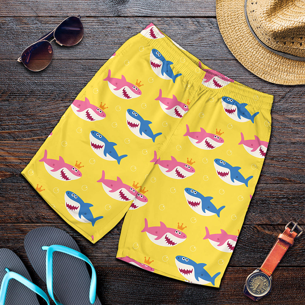 Pink And Blue Shark Pattern Print Men's Shorts