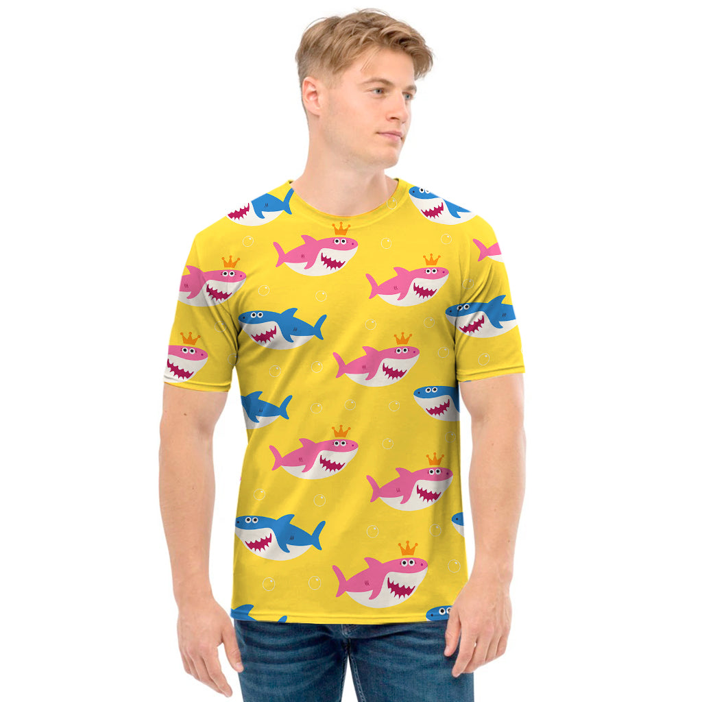 Pink And Blue Shark Pattern Print Men's T-Shirt