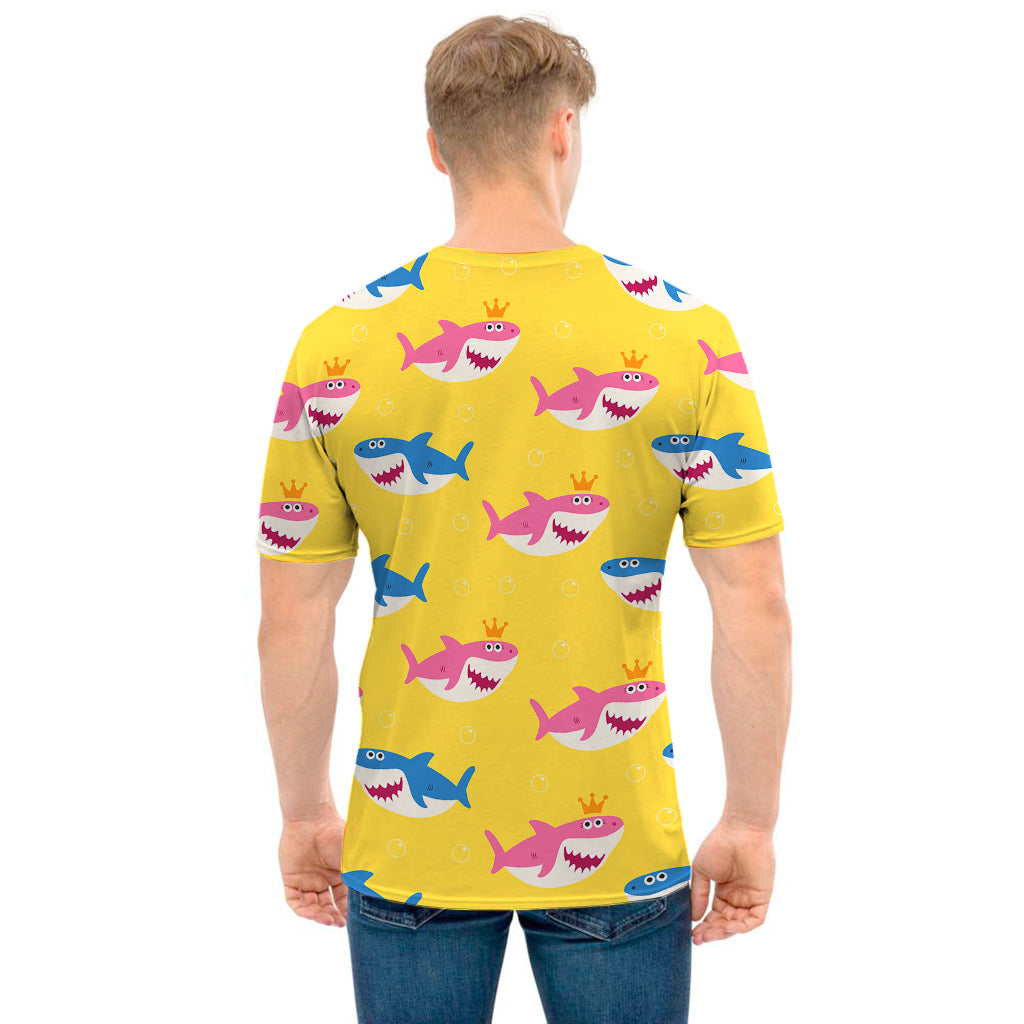 Pink And Blue Shark Pattern Print Men's T-Shirt