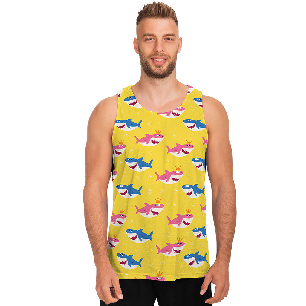 Pink And Blue Shark Pattern Print Men's Tank Top