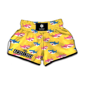 Pink And Blue Shark Pattern Print Muay Thai Boxing Shorts