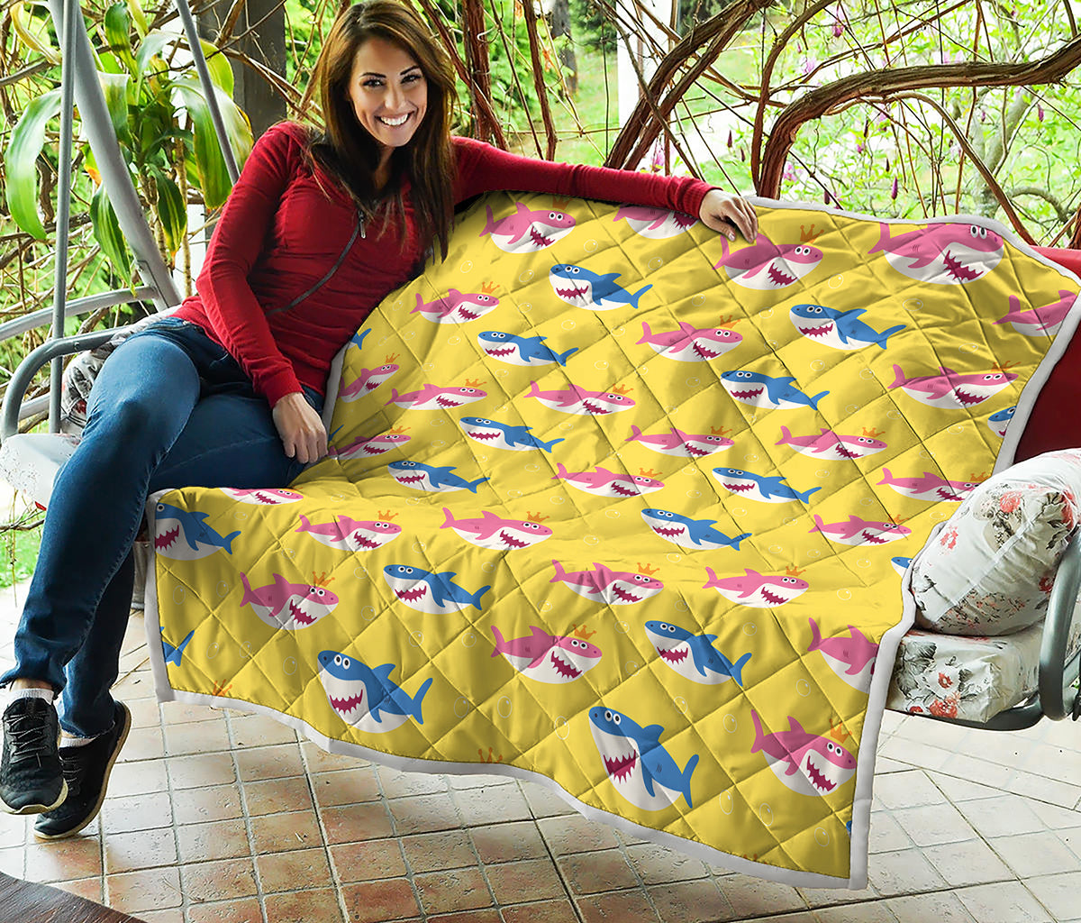 Pink And Blue Shark Pattern Print Quilt