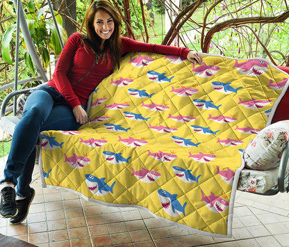 Pink And Blue Shark Pattern Print Quilt