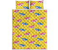 Pink And Blue Shark Pattern Print Quilt Bed Set