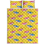 Pink And Blue Shark Pattern Print Quilt Bed Set