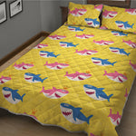 Pink And Blue Shark Pattern Print Quilt Bed Set