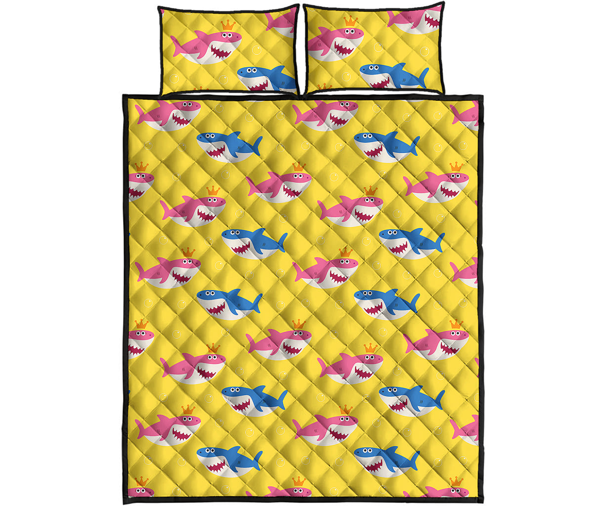 Pink And Blue Shark Pattern Print Quilt Bed Set