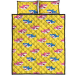 Pink And Blue Shark Pattern Print Quilt Bed Set
