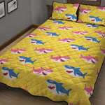 Pink And Blue Shark Pattern Print Quilt Bed Set