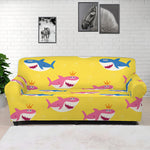 Pink And Blue Shark Pattern Print Sofa Cover