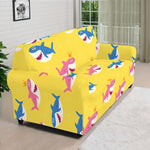 Pink And Blue Shark Pattern Print Sofa Cover