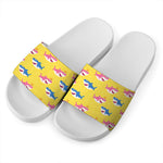 Pink And Blue Shark Pattern Print White Slide Sandals