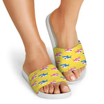 Pink And Blue Shark Pattern Print White Slide Sandals