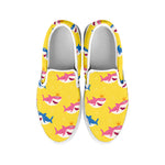 Pink And Blue Shark Pattern Print White Slip On Shoes