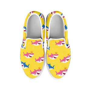 Pink And Blue Shark Pattern Print White Slip On Shoes