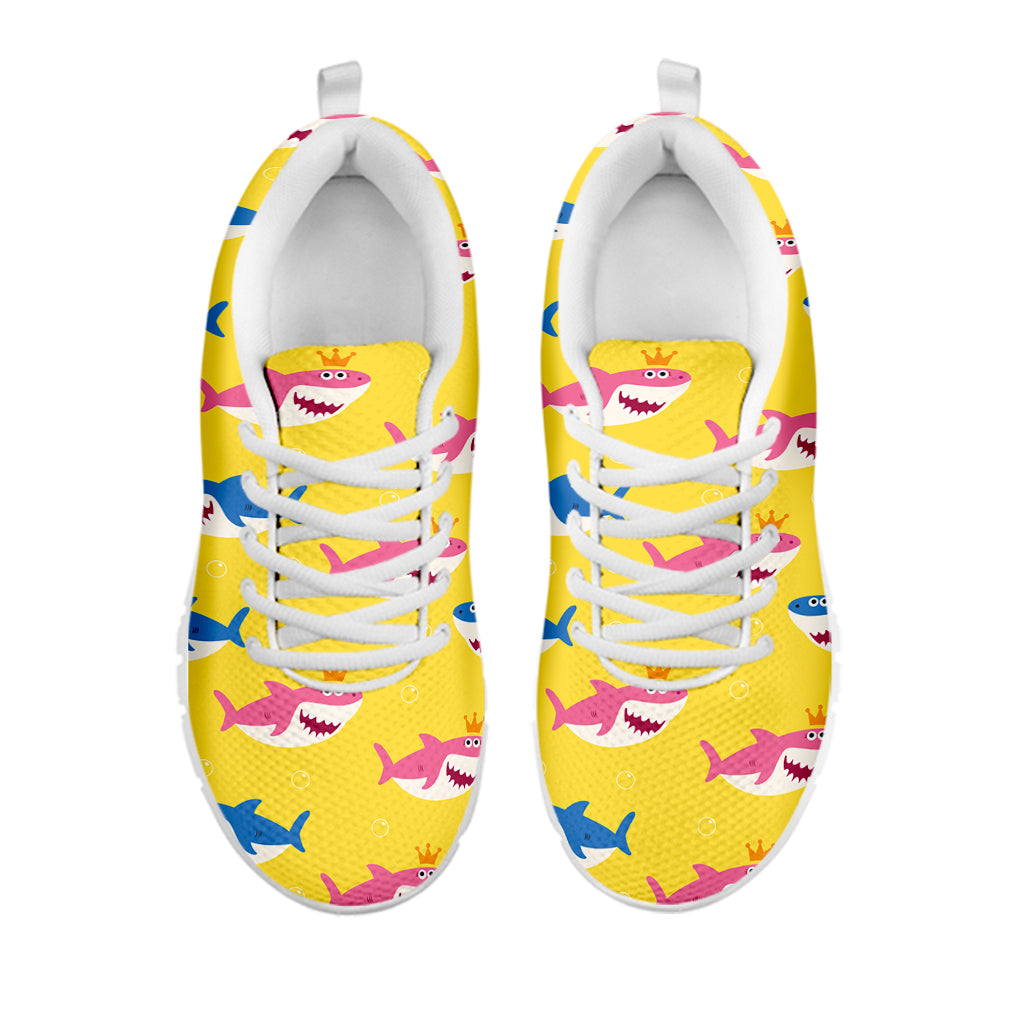 Pink And Blue Shark Pattern Print White Sneakers