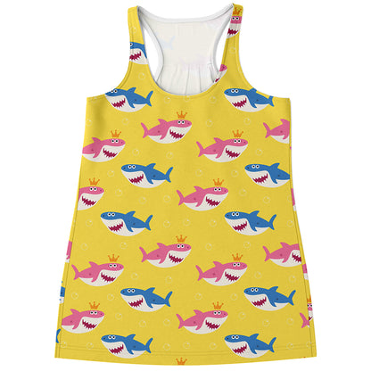 Pink And Blue Shark Pattern Print Women's Racerback Tank Top