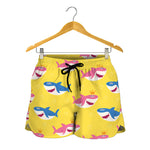 Pink And Blue Shark Pattern Print Women's Shorts