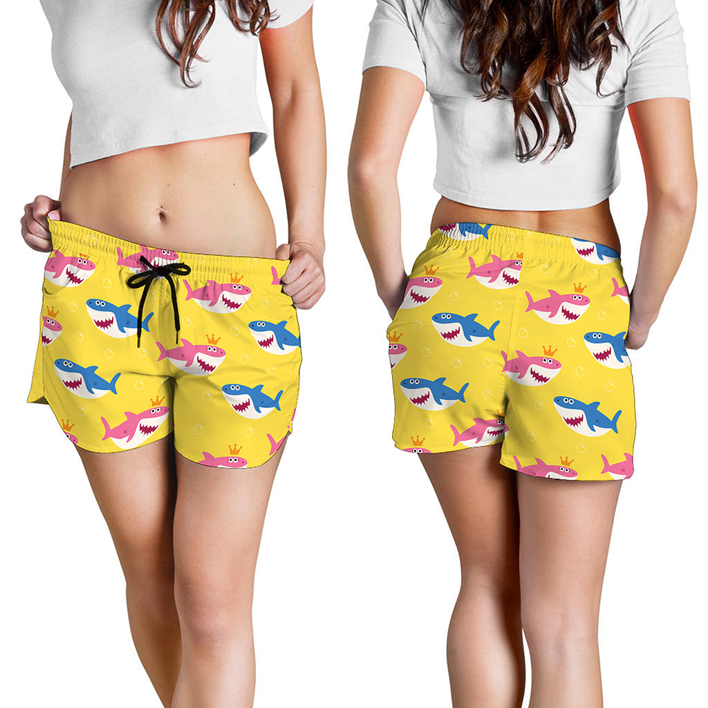 Pink And Blue Shark Pattern Print Women's Shorts