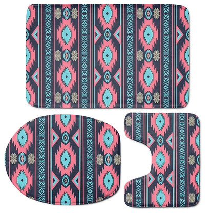 Pink And Blue Southwestern Pattern Print 3 Piece Bath Mat Set