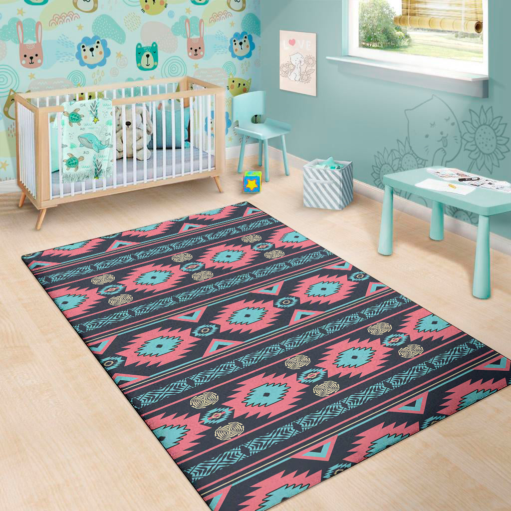 Pink And Blue Southwestern Pattern Print Area Rug