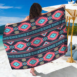 Pink And Blue Southwestern Pattern Print Beach Sarong Wrap