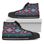 Pink And Blue Southwestern Pattern Print Black High Top Shoes