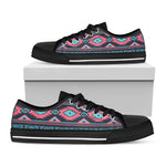 Pink And Blue Southwestern Pattern Print Black Low Top Shoes