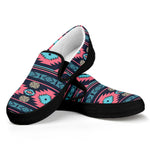 Pink And Blue Southwestern Pattern Print Black Slip On Shoes