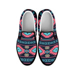 Pink And Blue Southwestern Pattern Print Black Slip On Shoes