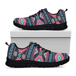 Pink And Blue Southwestern Pattern Print Black Sneakers