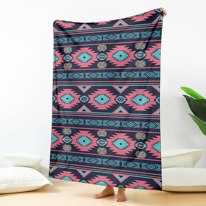 Pink And Blue Southwestern Pattern Print Blanket