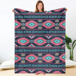Pink And Blue Southwestern Pattern Print Blanket