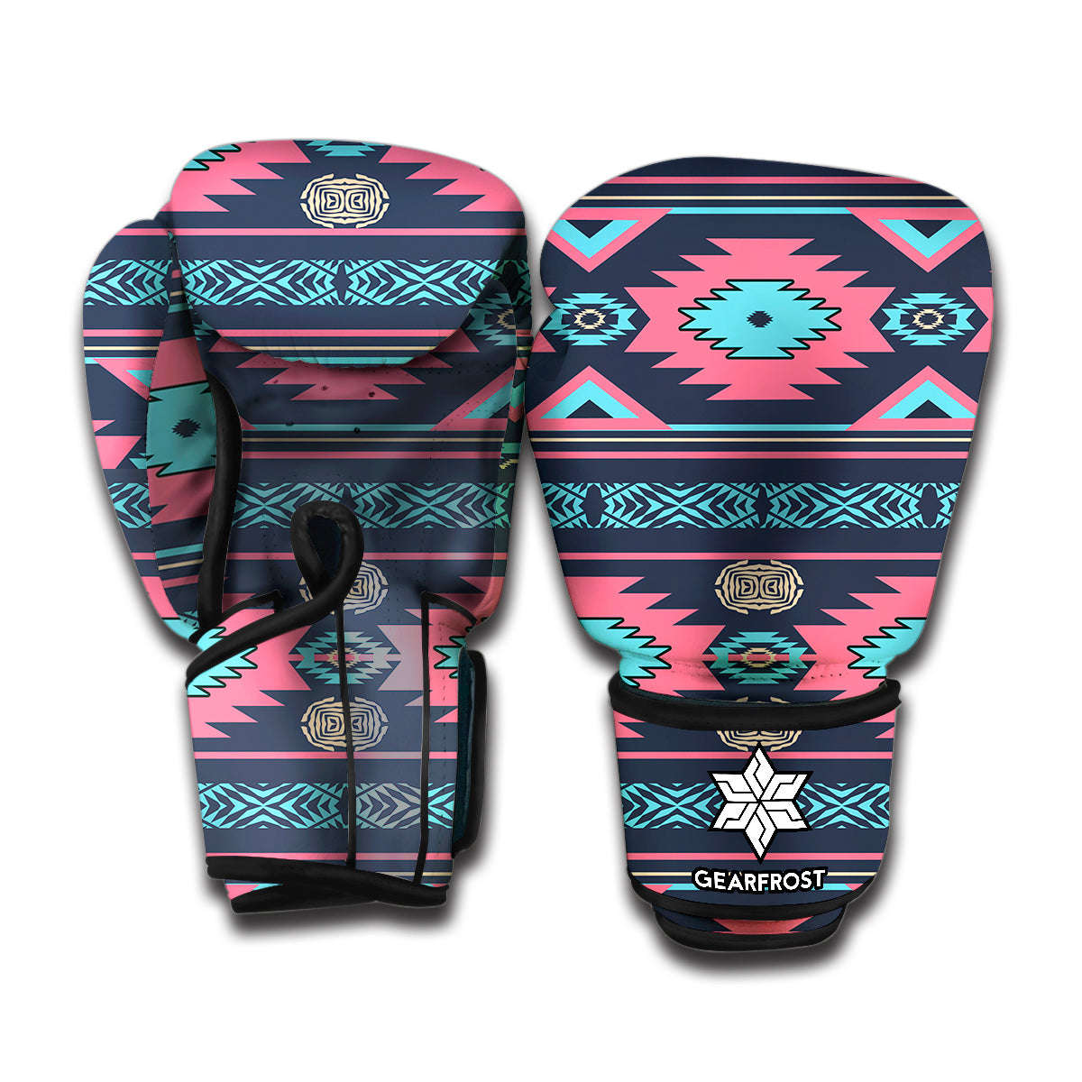 Pink And Blue Southwestern Pattern Print Boxing Gloves
