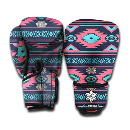Pink And Blue Southwestern Pattern Print Boxing Gloves