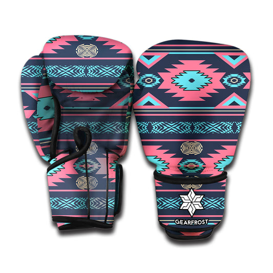 Pink And Blue Southwestern Pattern Print Boxing Gloves