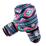 Pink And Blue Southwestern Pattern Print Boxing Gloves